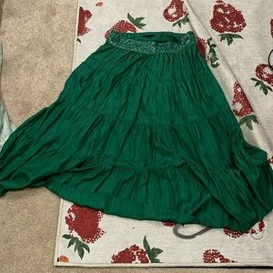 BCBG Maxazaria Green Silk Tiered Maxi Skirt